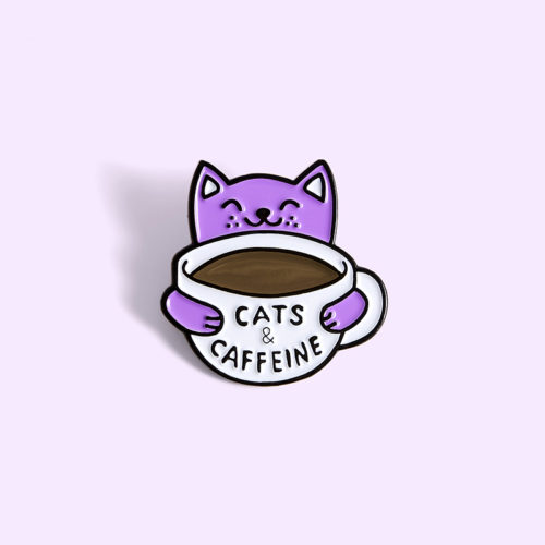 Enamel Purple Cat Coffee Cup Pin Animal Pet Kitten Coffee Lovers Badge For Women Men Funny Brooch Clothes Bag Lapel Pin Gifts