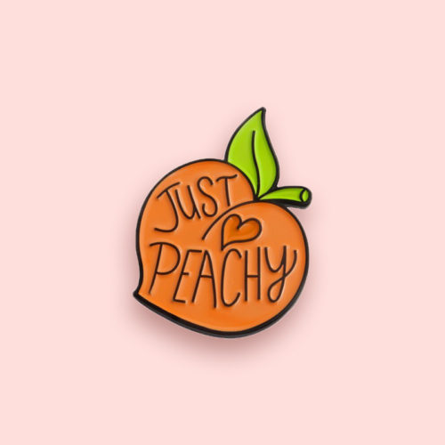 Orange Peach Fruit JUST PEACHY Brooch Cartoon Fruit Peach Enamel Pins Lapel Denim Coat Shirt Cute Jewelry Gift For Kids