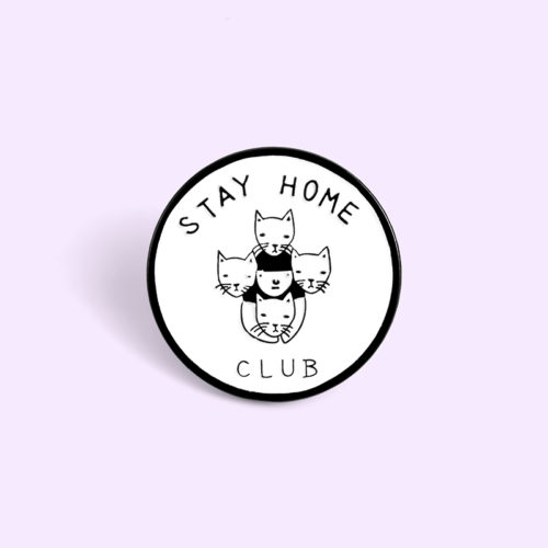 Cat Family Stay Home Enamel Pin White Black Round Animal Brooch Lapel Pin Buckle Fashion Badge Bag Clothes Jewelry Gift