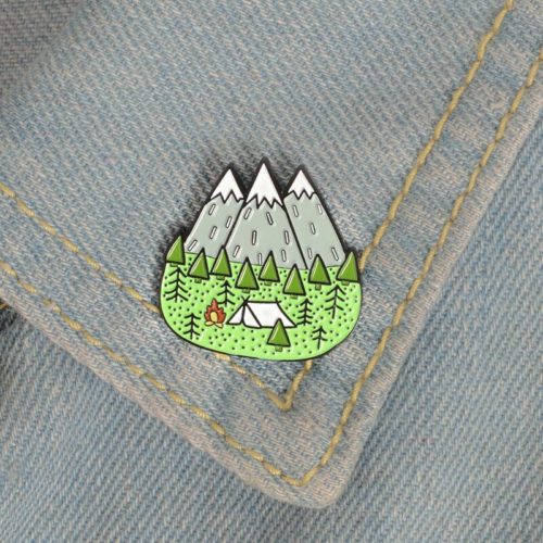 Fresh Peach Banana Lemon Cactus Forest Mountain Enamel Pin Fruit Plants Travel Adventure Brooches for Women Men Badge Collection