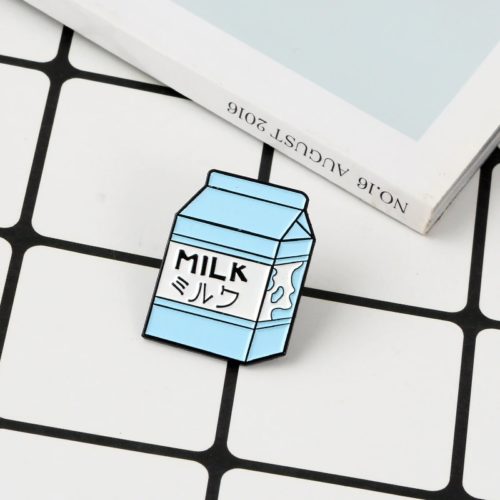 Milk box Enamel Pin Blue Japanese Milk Carton Brooches Metal Brooch Fashion Milk carton Pins Badge Gift for Women Men Children