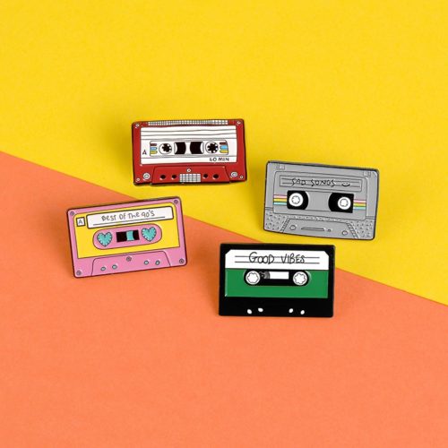 Vintage Classic Tape Metal Enamel Brooch Best 90's Cassette Tape Cassette Pin Music Fan Trendy Coat Backpack Jewelry Gift