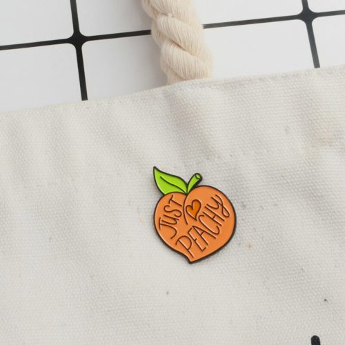 Orange Peach Fruit JUST PEACHY Brooch Cartoon Fruit Peach Enamel Pins Lapel Denim Coat Shirt Cute Jewelry Gift For Kids