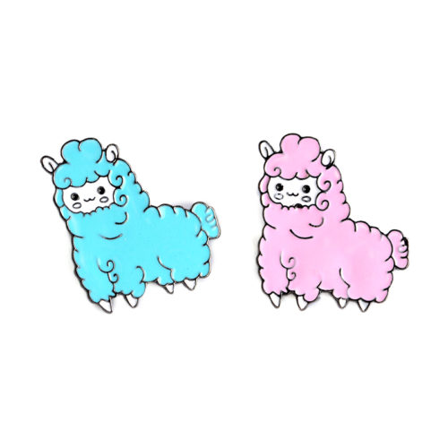 Kawaii Sheep Alpaca Broooch for Women Girl Cartoon Animal Jacket Collar Lapel Badge Pins Button Pink Blue Fashion Enamel Jewelry