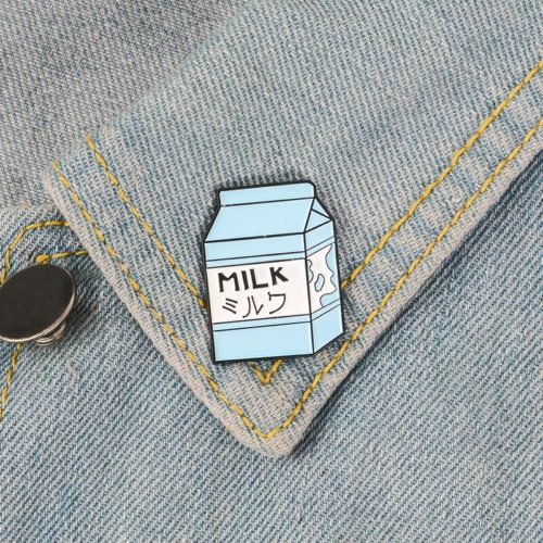 Milk box Enamel Pin Blue Japanese Milk Carton Brooches Metal Brooch Fashion Milk carton Pins Badge Gift for Women Men Children