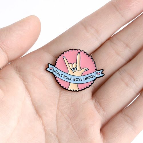 Girls Rule , Boys Drool Pin Pink Round Funny Quote Banner Badge Lapel Backpack Pins Fashion Jewelry Gift for Women Men