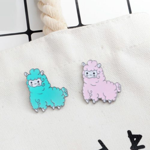 Kawaii Sheep Alpaca Broooch for Women Girl Cartoon Animal Jacket Collar Lapel Badge Pins Button Pink Blue Fashion Enamel Jewelry