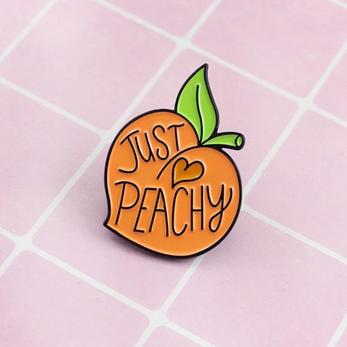 Orange Peach Fruit JUST PEACHY Brooch Cartoon Fruit Peach Enamel Pins Lapel Denim Coat Shirt Cute Jewelry Gift For Kids