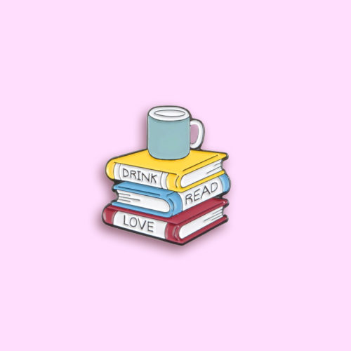 Books and Cup Enamel pins Love Reading Books Drink Coffee Brooches Reader Bookworm Badges Funny Cartoon Jewelry Gift Wholesale